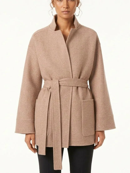 Reversible Wool Cashmere Belted Jacket - Small / Light Beige - Jackets