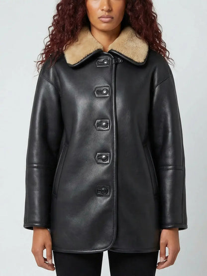 Reversible Shearling & Leather Button-Front Jacket - Jackets