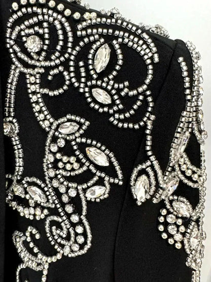 Rhinestone Embellished Black Cady Jacket and Skirt Set Suits & Sets