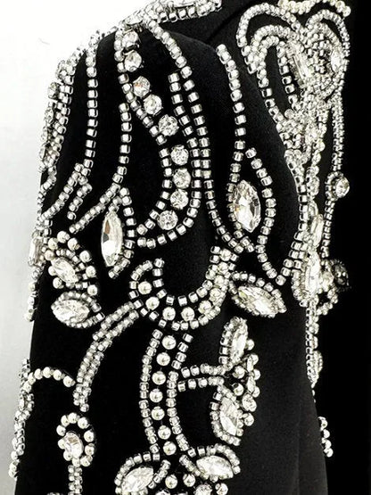 Rhinestone Embellished Black Cady Jacket and Skirt Set Suits & Sets