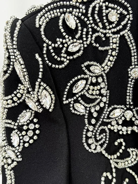 Rhinestone Embellished Black Cady Jacket and Skirt Set Suits & Sets