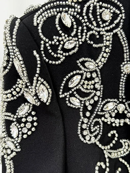 Rhinestone Embellished Black Cady Jacket and Skirt Set Suits & Sets