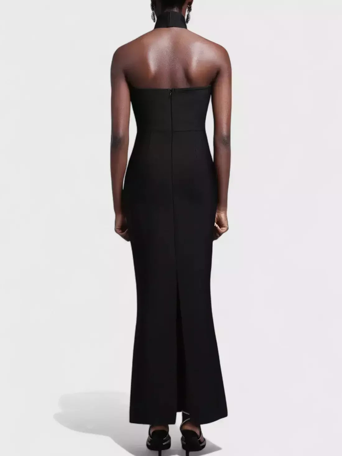 Rhinestone-Embellished Black Strapless Dress with Choker - Dresses