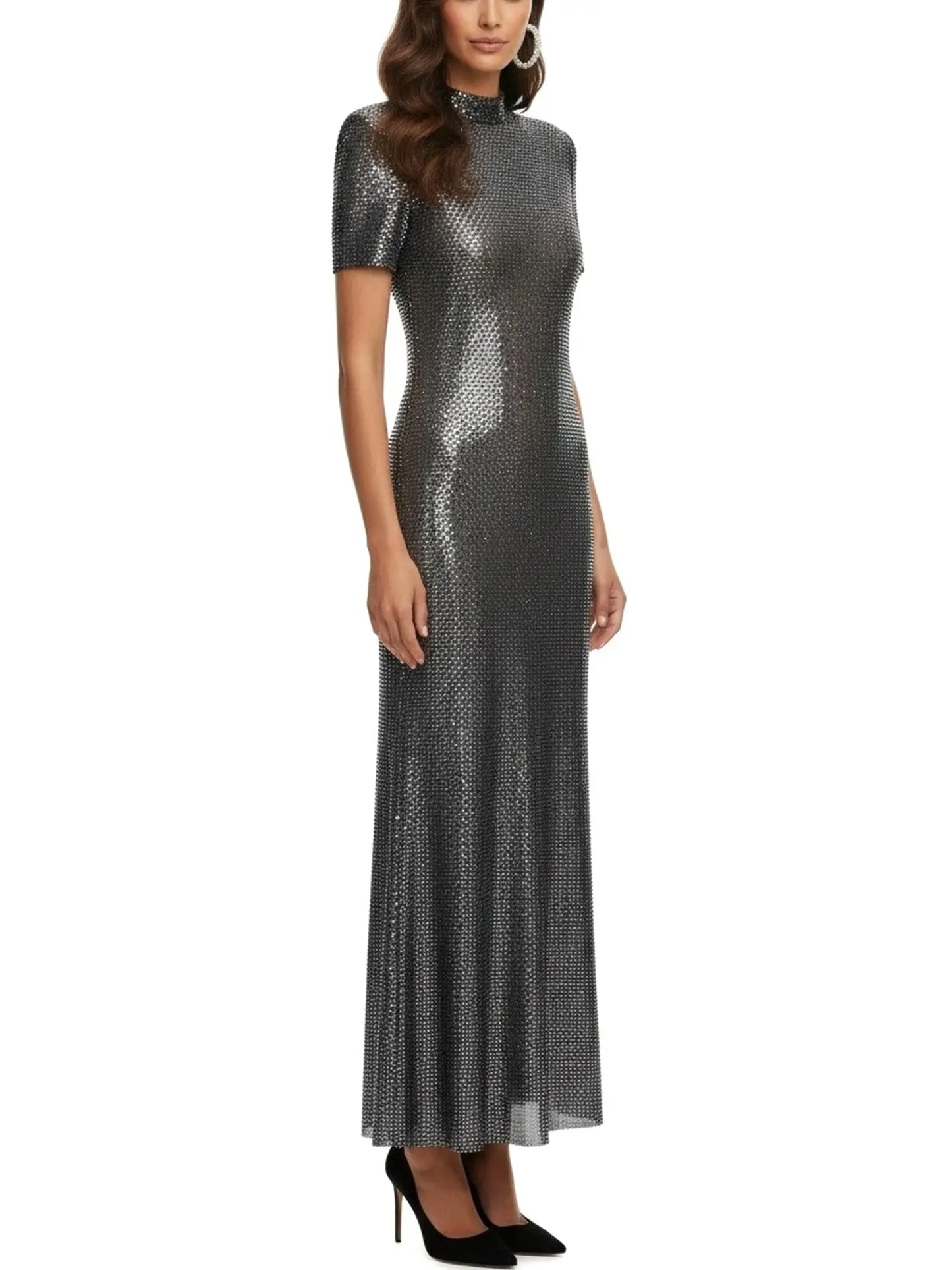 Rhinestone-Embellished Mesh Maxi Dress - Dresses