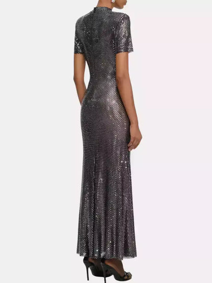 Rhinestone-Embellished Mesh Maxi Dress - Dresses
