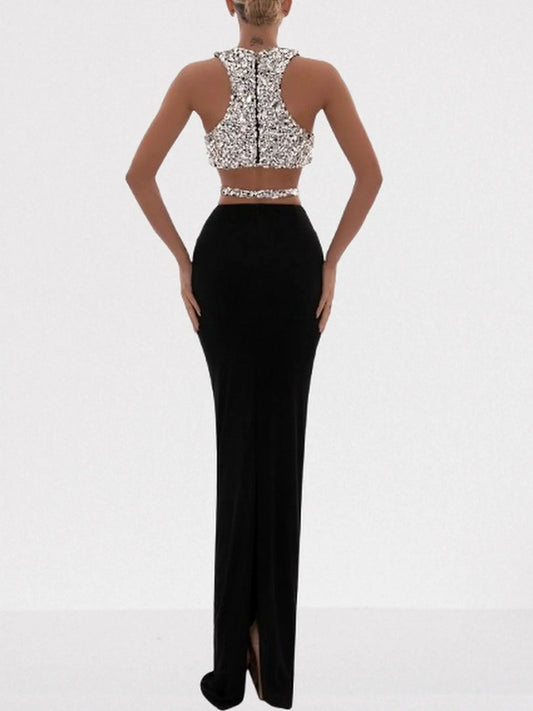 Rhinestone-Embellished Tank Crop Top and Skirt Set - Suits & Sets