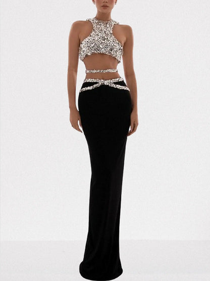Rhinestone-Embellished Tank Crop Top and Skirt Set - Suits & Sets