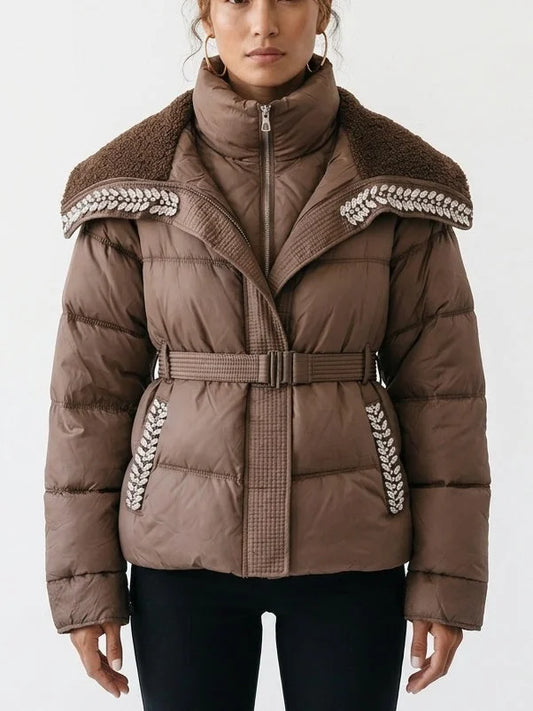 Rhinestone Embellished Puffer Down Jacket - S - Jackets