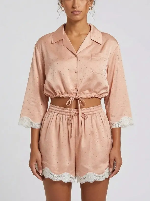 Rhinestone Drawstring Shirt and Shorts Set - Suits & Sets