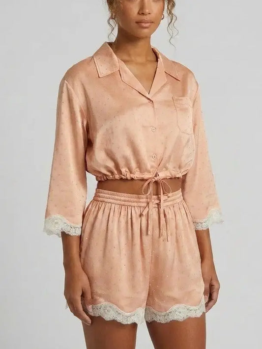 Rhinestone Drawstring Shirt and Shorts Set - Suits & Sets
