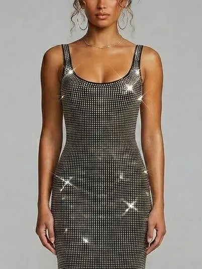 Rhinestone Embellished Black Maxi Tank Dress - Dresses