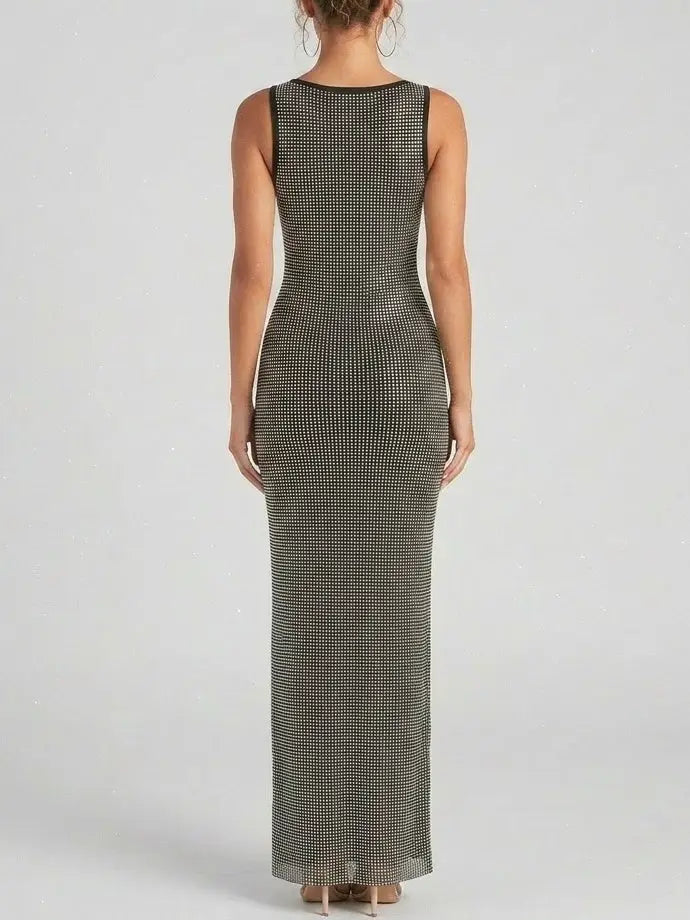 Rhinestone Embellished Black Maxi Tank Dress - Dresses