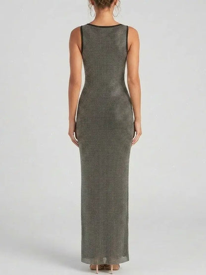 Rhinestone Embellished Black Maxi Tank Dress - Dresses