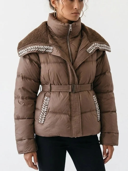 Rhinestone Embellished Puffer Down Jacket - Jackets