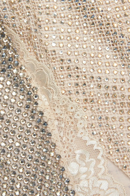 Rhinestone Lace-Trim Cut-Out Long Sleeve Mini Dress - Dresses