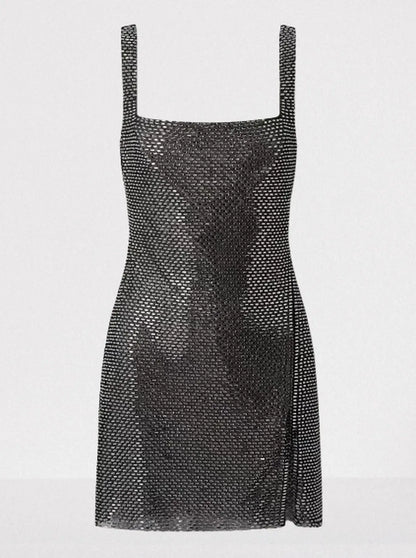 Rhinestone Square-Neck Mini Dress - Dresses