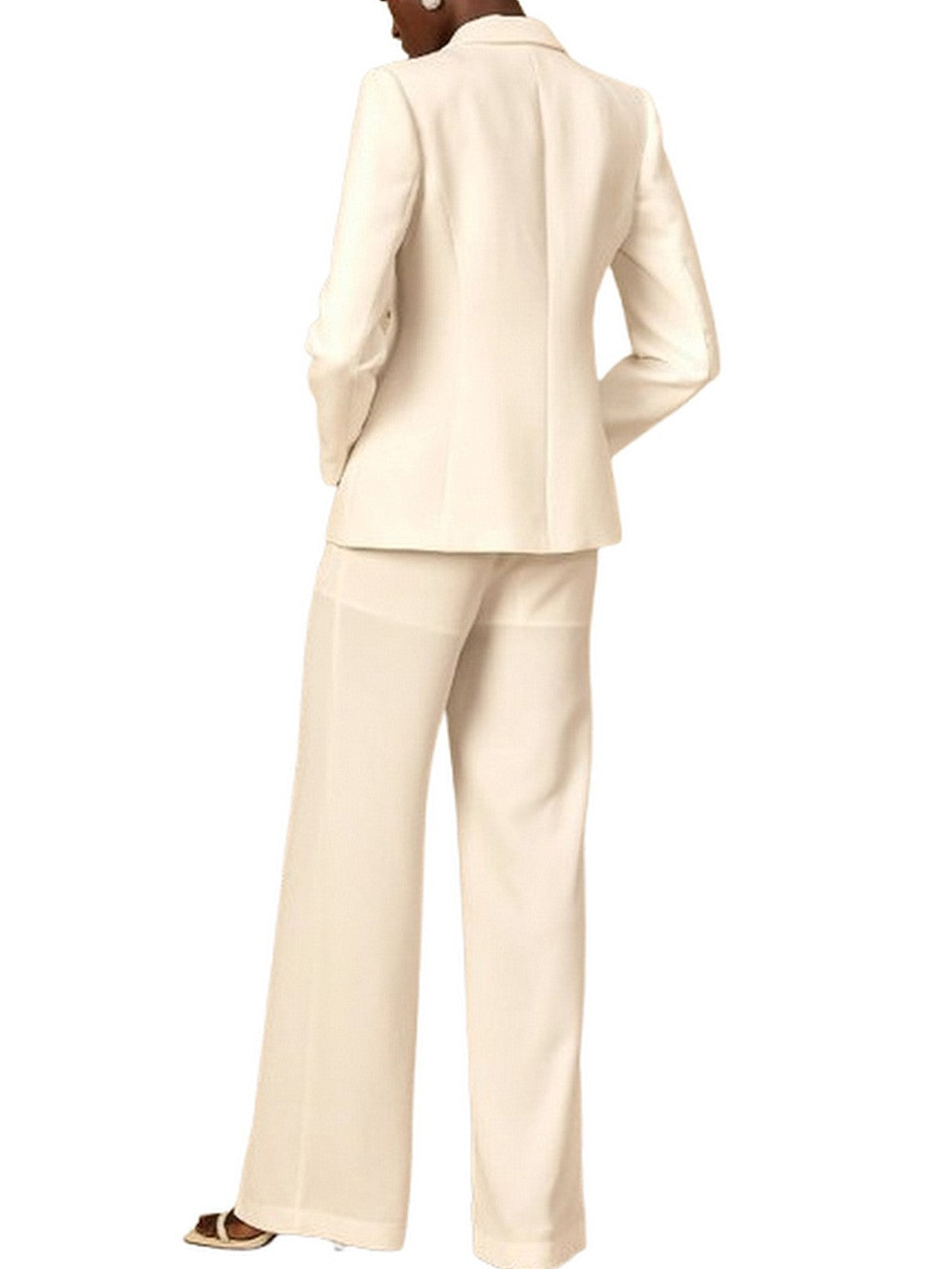 Rhinestone Stud-Embellished White Blazer and Pant Set - Suits & Sets