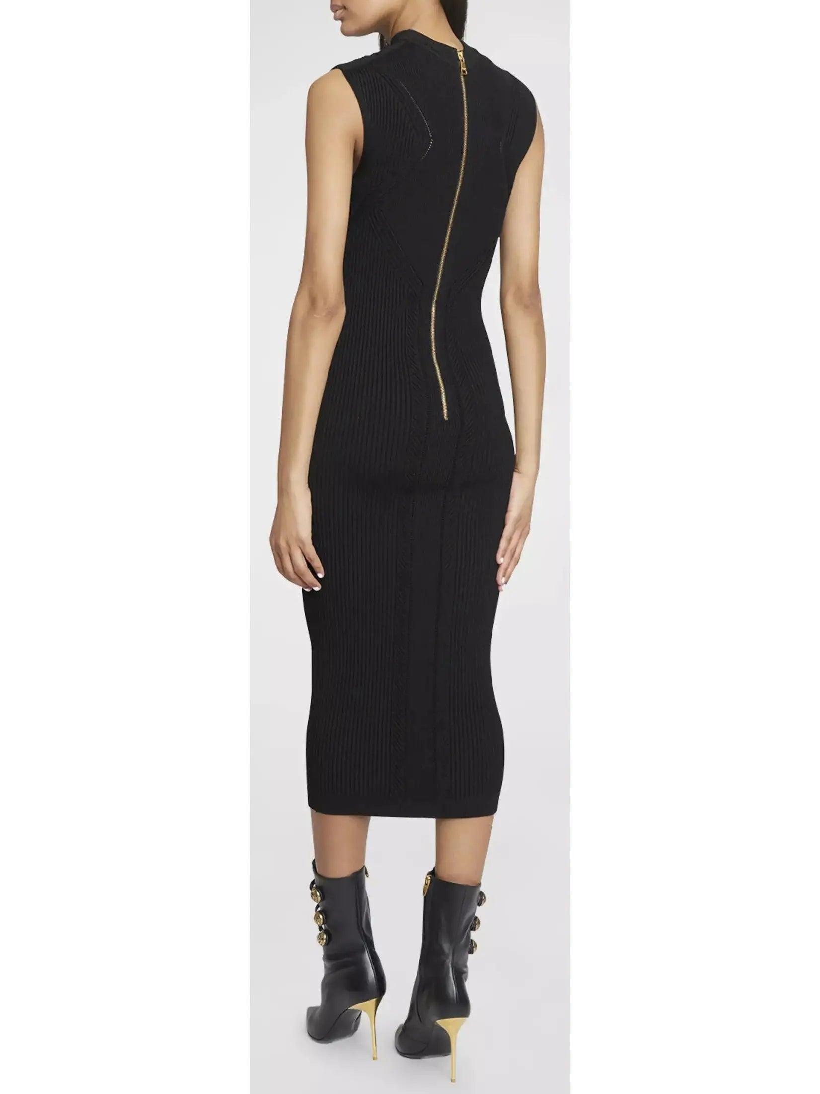 Ribbed-Knit Key-Hole Midi Dress in Black - Branna Couture