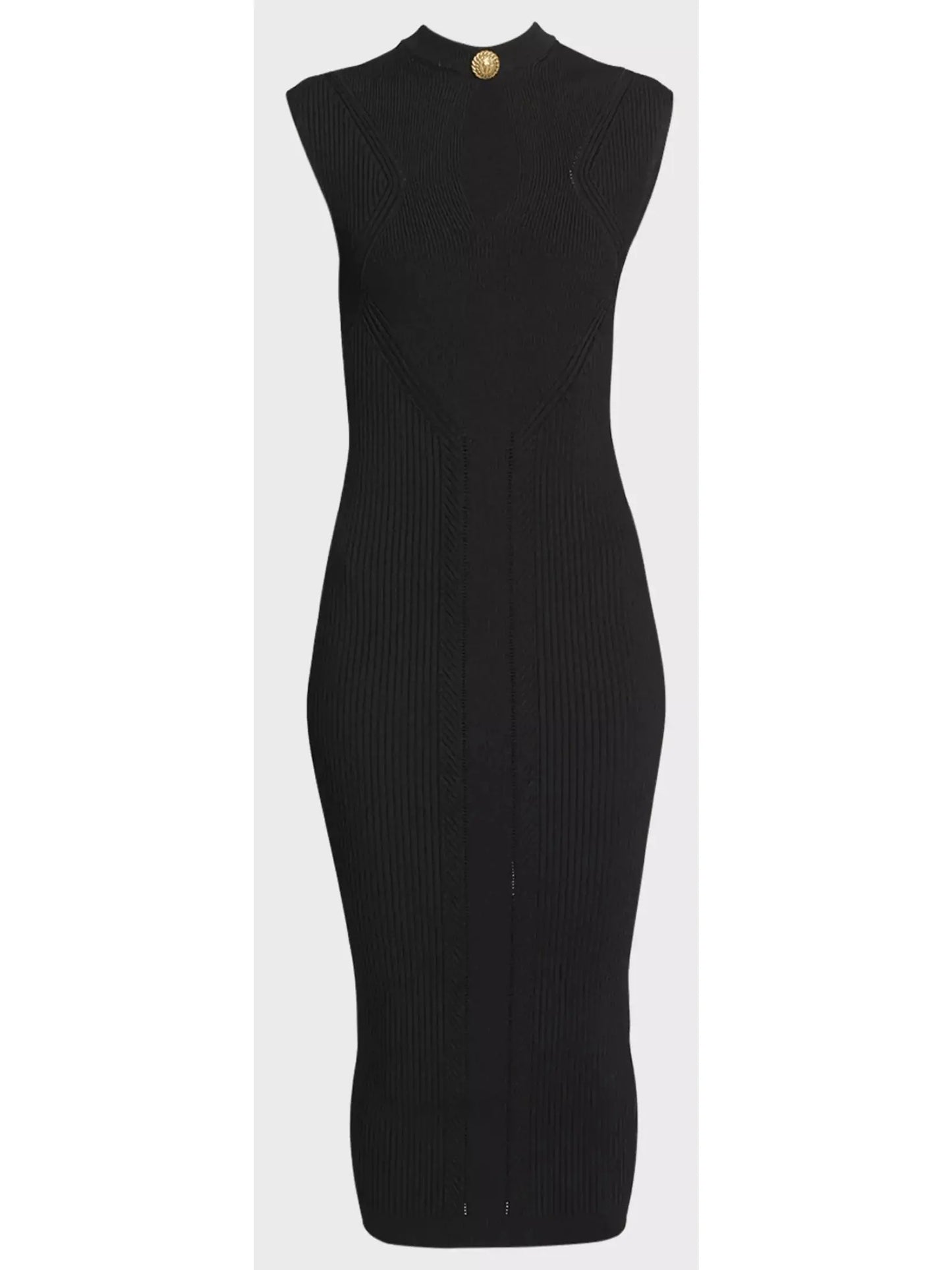 Ribbed-Knit Key-Hole Midi Dress in Black - Branna Couture