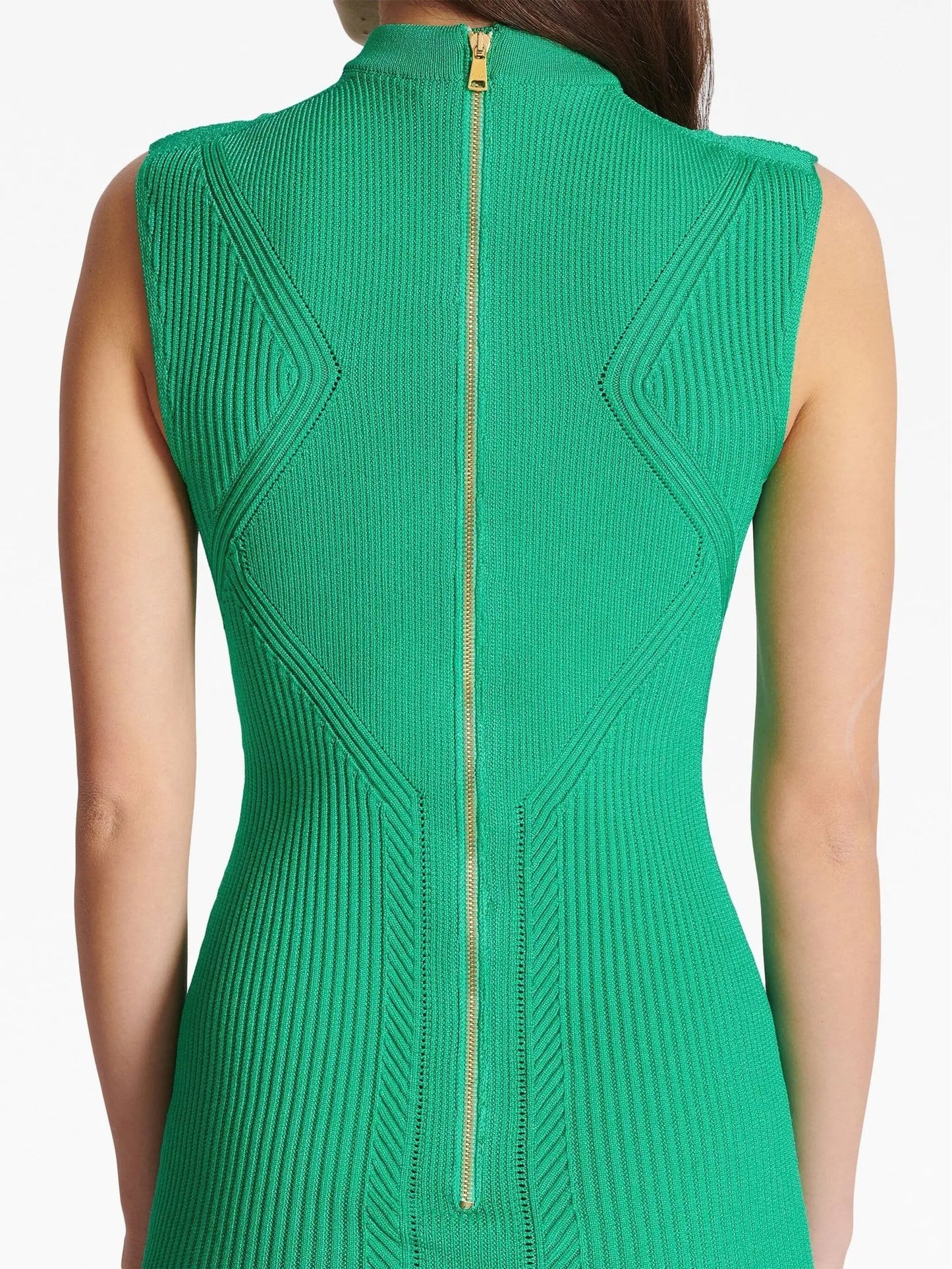 Ribbed-Knit Key-Hole Midi Dress in Green - Branna Couture