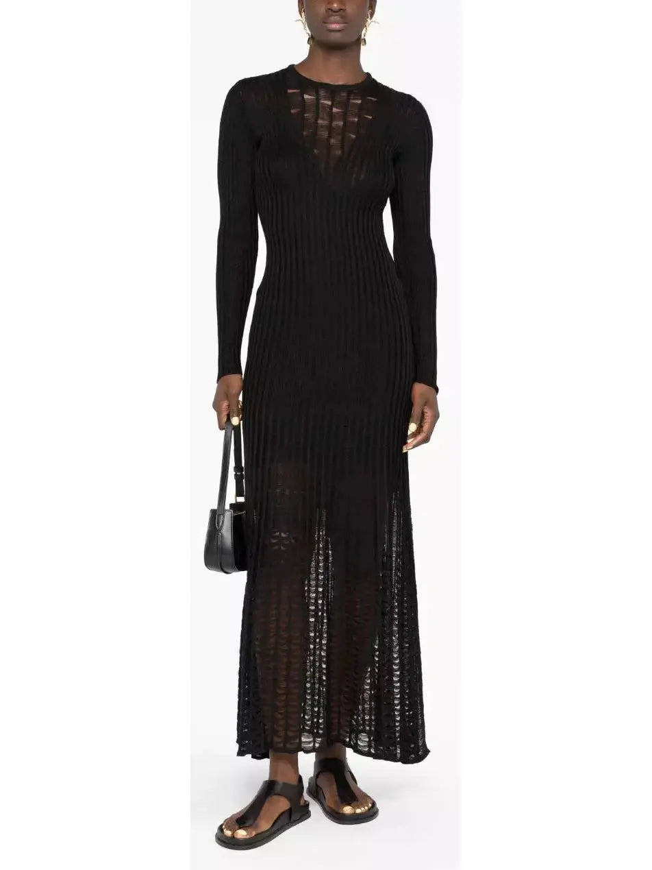 Ribbed-Knit Maxi Dress, Black - Branna Couture