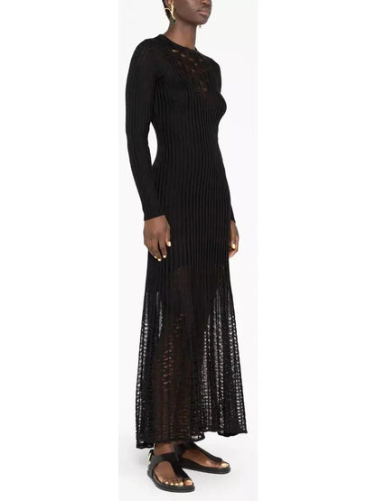 Ribbed-Knit Maxi Dress, Black - Branna Couture