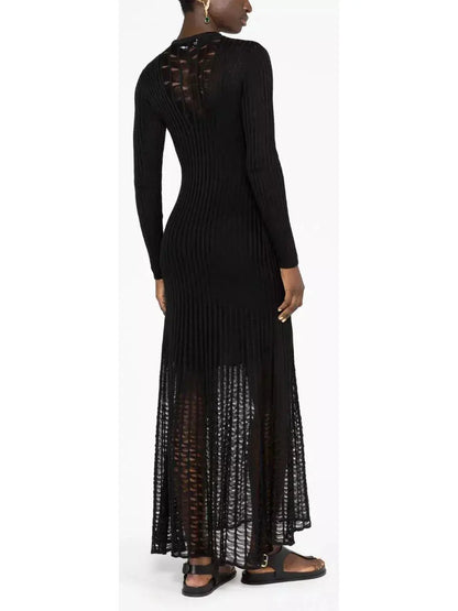 Ribbed-Knit Maxi Dress, Black - Branna Couture