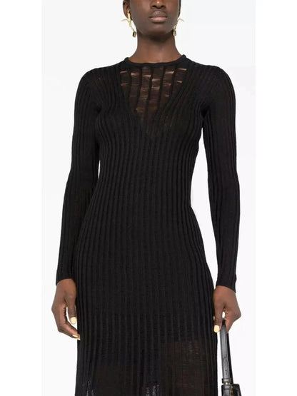 Ribbed-Knit Maxi Dress, Black - Branna Couture