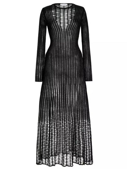 Ribbed-Knit Maxi Dress, Black Branna Couture