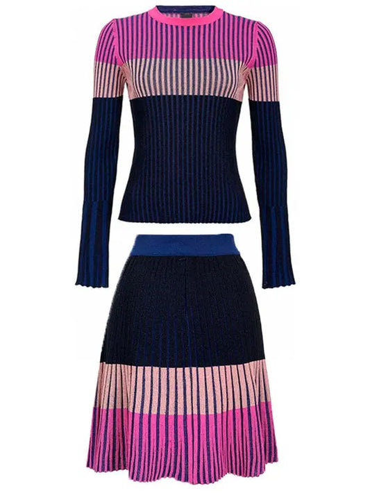 Ribbed Knit Multi Colored Sweater and Skirt Set - Branna Couture