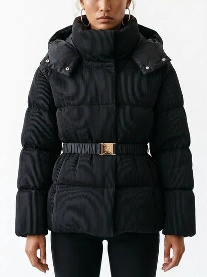 High-Collar Vegan Leather Padded Jacket in Black - Small - Jackets