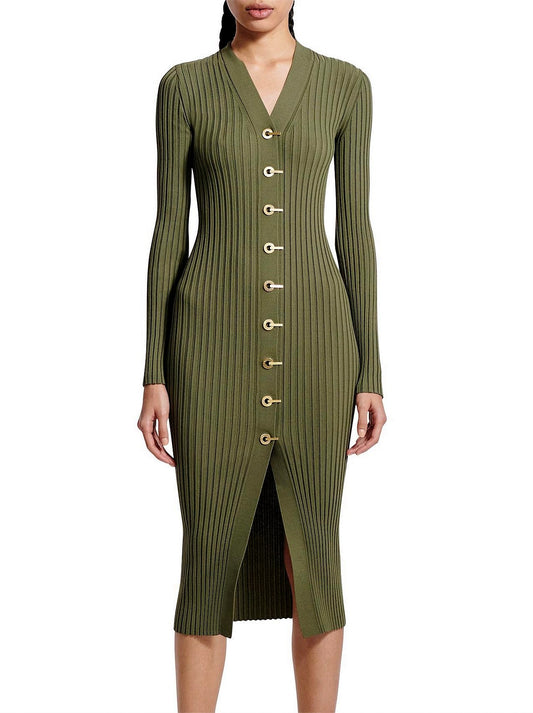 Ribbed Knit Cardigan Dress with Latch Hooks