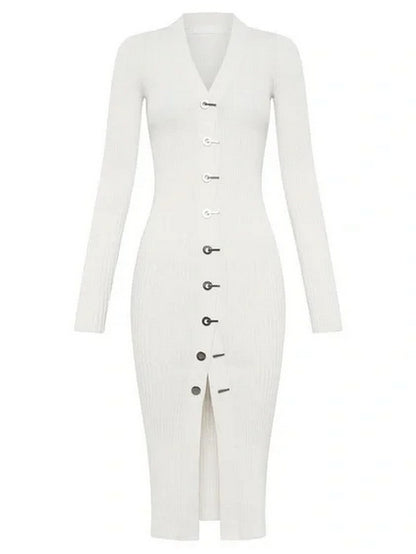 Ribbed Knit Cardigan Dress with Latch Hooks