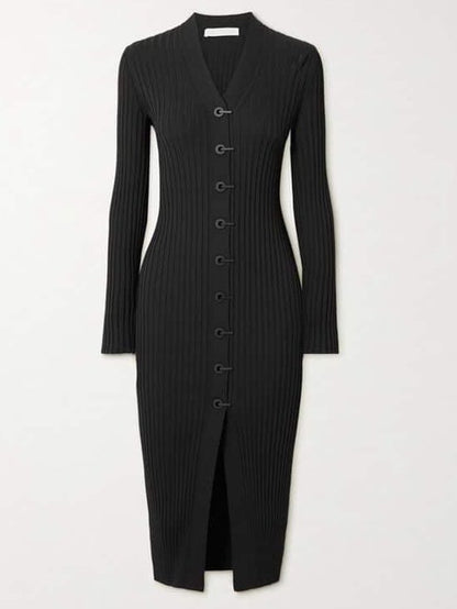 Ribbed Knit Cardigan Dress with Latch Hooks