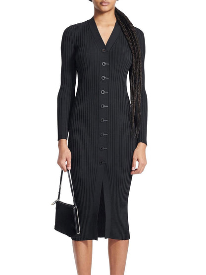 Ribbed Knit Cardigan Dress with Latch Hooks