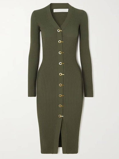 Ribbed Knit Cardigan Dress with Latch Hooks