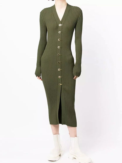 Ribbed Knit Cardigan Dress with Latch Hooks