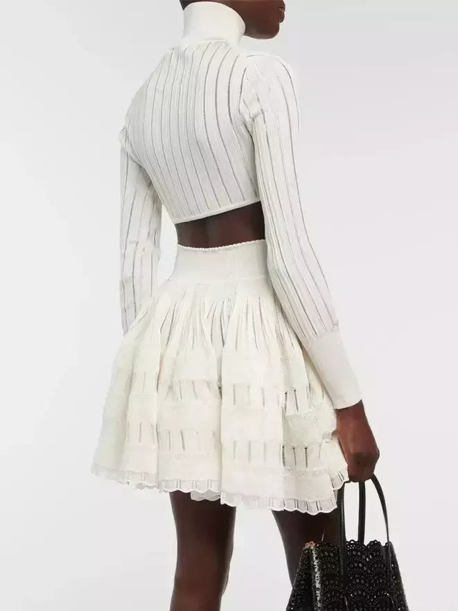 Ribbed Knit Cropped Cardigan Top - Tops
