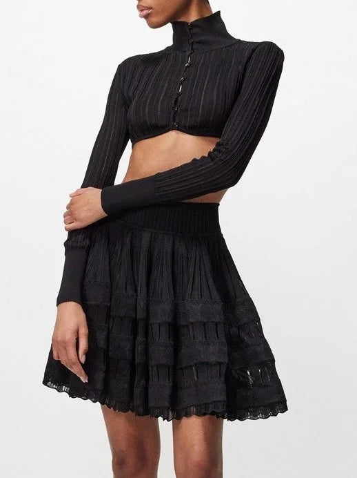 Ribbed Knit Cropped Cardigan Top - Tops