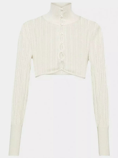 Ribbed Knit Cropped Cardigan Top - Tops