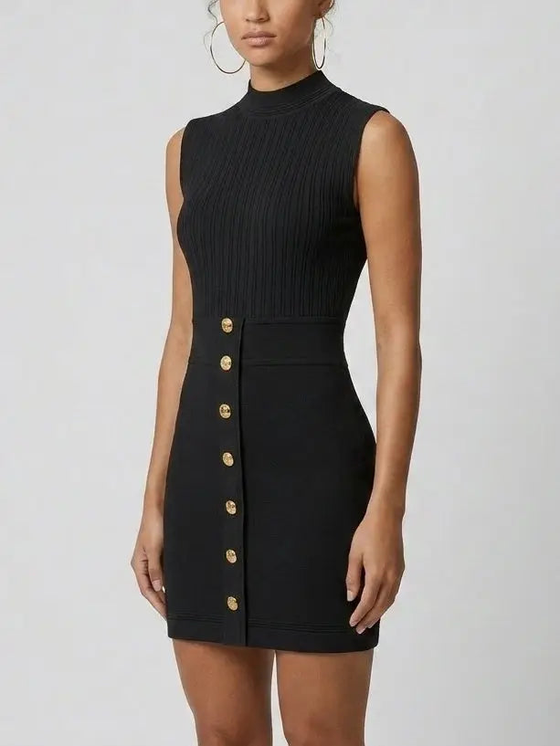 slim fit dress slacks Jessica Short Sleeve Gold Button Mini Dress – shopUNIQUES.com main image 1
