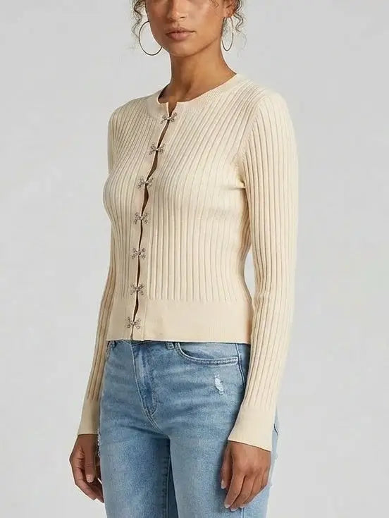 Ribbed Knit Hook Front Top - Tops