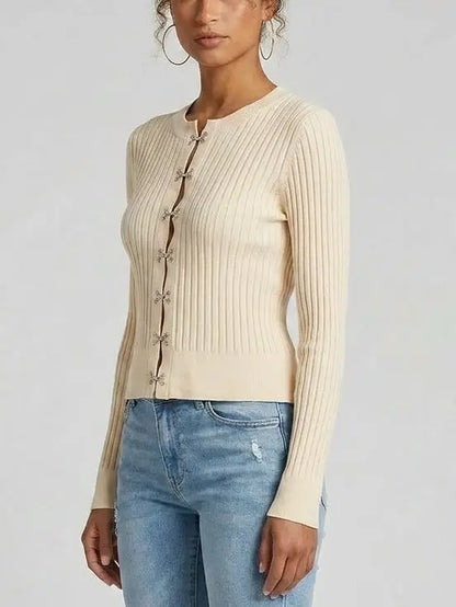 Ribbed Knit Hook Front Top - Tops