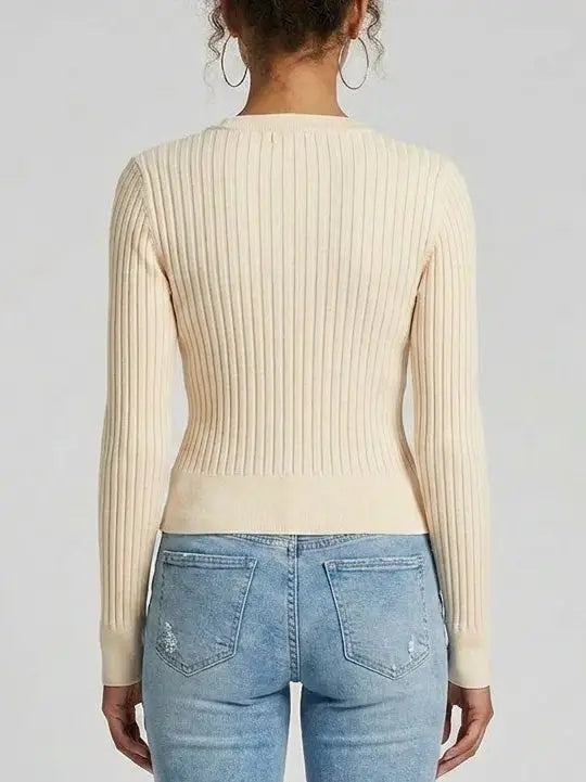 Ribbed Knit Hook Front Top - Tops