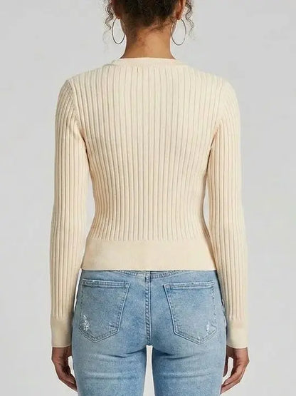 Ribbed Knit Hook Front Top - Tops