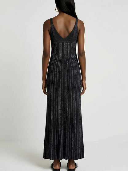 Ribbed Knit Sleeveless Maxi Dress with Empire Waist - Dresses