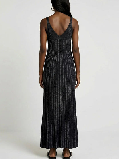 Ribbed Knit Sleeveless Maxi Dress with Empire Waist - Dresses