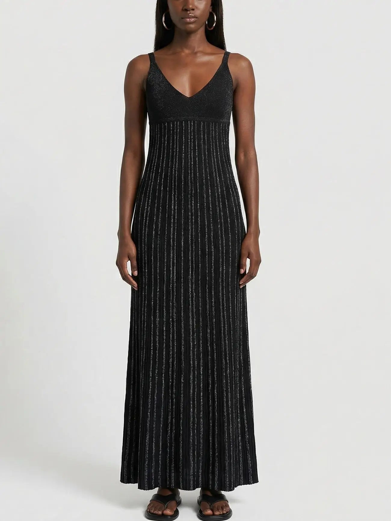 Ribbed Knit Sleeveless Maxi Dress with Empire Waist - Dresses