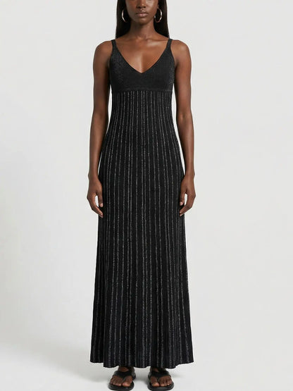 Ribbed Knit Sleeveless Maxi Dress with Empire Waist - Dresses