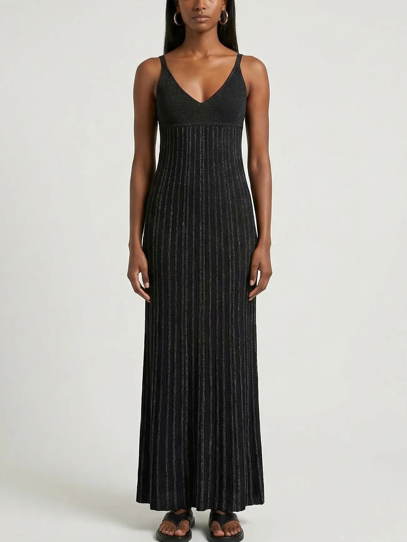 Ribbed Knit Sleeveless Maxi Dress with Empire Waist - Dresses